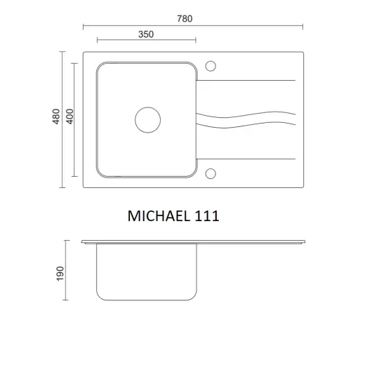 MICHAEL 111 zlewozmywak 78x48x19 granitowy szary z komorą stalową z syfonem